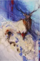  ??  ?? Amy Lay, Swallowtai­l Bull, oil and charcoal on canvas, 40 x 30”