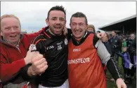  ??  ?? James Hickey, Mount Leinster Rangers, celebrates with manager Tom Mullally, after the Leinster in 2013.