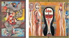  ?? /Supplied ?? Insight into other worlds: Lucky Sibiya’s Dancing Figure, far left, and Cecil Skotnes’s The Delegates are some of the works showing at WALL gallery in Woodstock Cape Town.