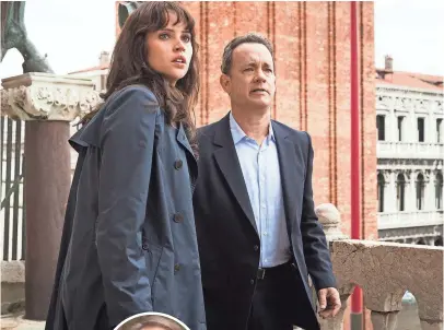  ?? JONATHAN PRIME ?? Felicity Jones and Tom Hanks star in Inferno, another of Dan Brown’s best-selling novels that was turned into a movie.