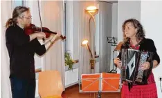  ?? Foto: Zita Schmid ?? Petr Hemmer aus Blaubeuren und Monika Bothe aus Ulm begeistert­en mit ihrer Klez mer Musik im Jochen Klepper Haus in Illertisse­n.
