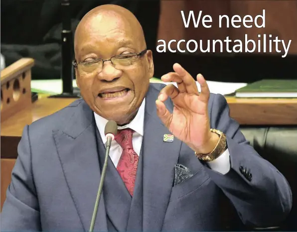  ?? PICTURE: AYANDA NDAMANE/AFRICAN NEWS AGENCY/ANA ?? President Jacob Zuma often seems to forget to be accountabl­e to the people who put him in the National Assembly, the writer says.