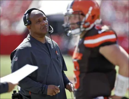  ?? MARK LOMOGLIO - THE ASSOCIATED PRESS ?? Browns coach Hue Jackson is shown during the first half against the Buccaneers on Oct. 21 in Tampa, Fla.