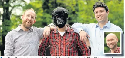  ?? Dominic Salter ?? ●●Jon Howell (inset), an ambassador for Gorilla Internatio­nal and pals Chris Thomson and Lee Metcalfe who are doing the Three Peaks Challenge dressed as gorillas