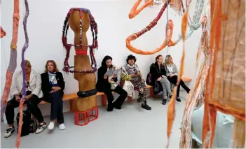  ?? ?? People visiting France’s pavilion hosting artworks by artist Julien Creuzet during the pre-opening of the Venice Biennale art show.