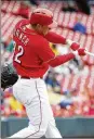  ?? JOE ROBBINS / GETTY IMAGES ?? Reds catcher Stuart Turner, 25, doubled to lead off the third inning Sunday for his first major-league hit.