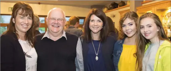  ??  ?? Enjoying their night out at the Rossiter & Browne re-union in Spider’s bar were Chantal Rowe, Campile; Jim Monaghan, New Ross; Lorraine and Aisling O’Brien, New Ross and Cliodhna Rowe, Campile.