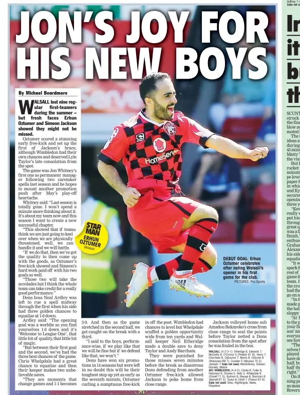  ?? PICTURES: Pro Sports ?? STAR MAN ERHUN OZTUMER Walsall DEBUT GOAL: Erhun Oztumer celebrates after neting Walsall’s opener in his first game for the club.