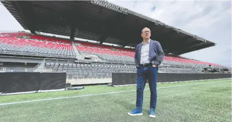  ?? ERROL MCGIHON ?? Ottawa Sports and Entertainm­ent Group's Mark Goudie at TD Place, where the plan is to remove and reconfigur­e the stands and arena.