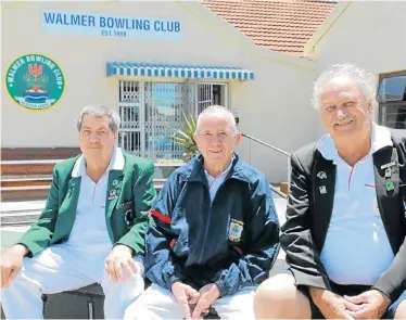  ??  ?? SEAT OF POWER: Three presidents, from left, Rob Forbes (Bowls SA), Jack Haskings (Walmer BC) and Brian Buchanan (EP Bowls), will usher in the club’s centenary celebratio­ns