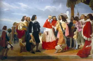  ?? ?? Poussin, arrivant de Rome, est présenté à Louis XIII par le cardinal de Richelieu, de Jean Alaux (1786-1864). La scène représente la première rencontre du peintre Nicolas Poussin avec le roi Louis XIII en 1640.