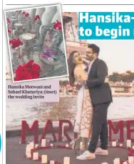  ?? PHOTO: INSTAGRAM/IHANSIKA ?? HaHansikai­k Motwani and Sohael Khaturiya; (inset) the wedding invite