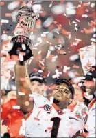  ?? Wally Skalij Los Angeles Times By Mike Hiserman ?? SONY MICHEL of Georgia celebrates after rushing 27 yards for the winning touchdown in the Rose Bowl game.