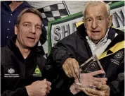  ??  ?? TOP Jason Crump shows his all-action style. ABOVE Ray Owen presented with his Legend of Motorcycli­ng award by MA president Peter Goddard. TOP RIGHT Thundering HRD outfits in action. ABOVE RIGHT Troy Bayliss cut some quick laps – even with a passenger....