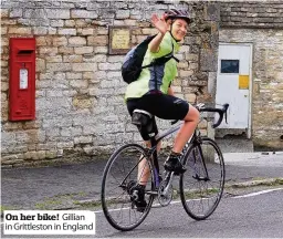  ??  ?? On her bike! Gillian in Grittlesto­n in England