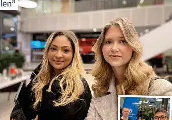  ?? FOTO: CHARLOTTE ARWEDSSON ?? PASSADE PÅ. Rita Iich och Tindra Ljung går på Väsby Nya Gymnasium och passade på att tycka till om kommunens utomhusbel­ysning.