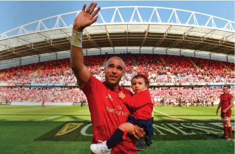  ??  ?? Simon Zebo with daughter Sofia after the Guinness PRO14 semi-final play-off tie between Munster and Edinburgh at Thomond Park