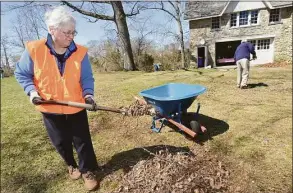  ?? Hearst Connecticu­t Media file photo ?? Norwalk Land Trust Stewardshi­p Chair Sarah Graber picks up a pile of leaves and nuts from the hickory trees during Earth Day Cleanup on April 22, 2018, at Farm Creek Preserve in Norwalk. The Norwalk Land Trust is one of 30 businesses and organizati­ons partnering for a three-hour Earth Day celebratio­n scheduled from 11:30 a.m. to 2: 30 p.m. Saturday on the Norwalk Green.