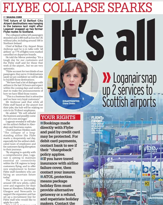  ??  ?? DISAPPOINT­ED Diane Dodds
FLIGHT FRIGHT Flybe planes are grounded at Belfast City Airport yesterday