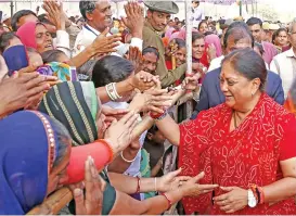  ?? (AFP) ?? Rajasthan Chief Minister Vasundhara Raje (right) during an election rally in Bhilwara district on Tuesday