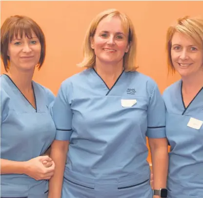  ??  ?? Support Lanarkshir­e’s specialist nurses Julie Wilkie, Claire Purdie and Claire Millar provide crucial care to people living with MS