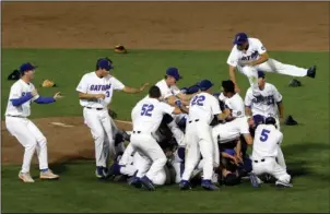  ?? The Associated Press ?? GATORS GREAT: Florida players celebrate after defeating LSU in Game 2 to win the College World Series Tuesday nignt in Omaha, Neb.