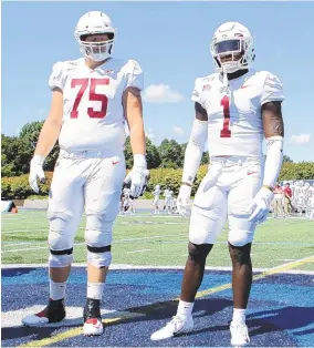  ?? COURTESY OF LAFAYETTE ATHLETICS ?? Lafayette senior football captains Yasir Thomas (1) and Jake Marotti (75).