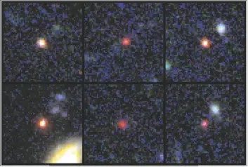  ?? NASA-ESA ?? THIS IMAGE PROVIDED BY NASA and the European Space Agency shows images of six candidate massive galaxies, seen 500-800 million years after the Big Bang. One of the sources (bottom left) could contain as many stars as our present-day Milky Way, but is 30 times more compact.