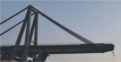  ?? Picture: EPA-EFE ?? PRECAUTION. The partially collapsed Morandi bridge in Genoa, Italy. Authoritie­s, worried about the stability of remaining sections of the bridge, yesterday evacuated about 630 people from nearby apartments.