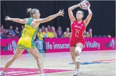  ?? ?? BATTLING ON: Huddersfie­ld’s Imogen Allison, right, playing for England Roses against Australia in the Nations Cup final on Sunday.