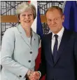  ??  ?? Theresa May and European Council president Donald Tusk meet in Brussels