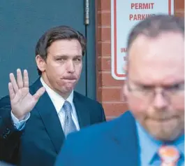  ?? ALEX BRANDON/AP ?? Gov. Ron DeSantis waves as he departs an April 18 event in Washington.