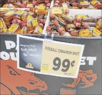  ?? Provided photo ?? A display in a local supermarke­t of Fireball Cinnamon, a lower-alcohol, malt-liquor version of the popular Fireball Cinnamon Whisky. The latter is available only in liquor stores.