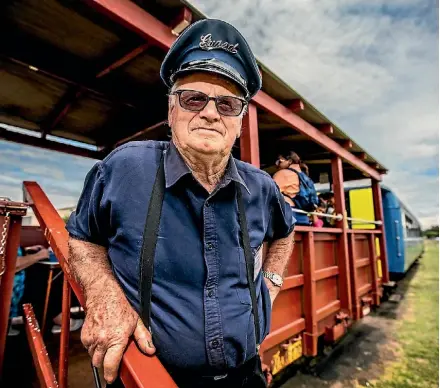  ?? ANDY JACKSON/FAIRFAX NZ ?? Train guard and citizens award winner Jim Hook takes passengers between Waitara & Lepperton.