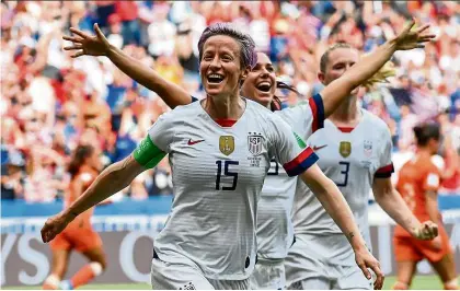  ??  ?? united states’ forward Megan Rapinoe celebrates her team’s World Cup win. — AFP