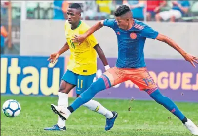  ??  ?? ANTE COLOMBIA. Vinicius jugó 90 minutos el pasado jueves en el Brasil-Colombia de la categoría Sub-20.