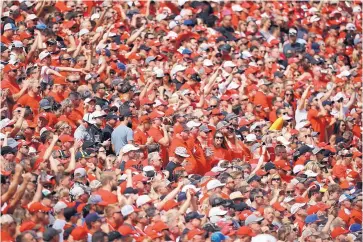  ?? AP FILE ?? It could be a long time before crowds like this in Boulder, Colorado, last September are allowed to attend games. Above, Nebraska fans cheer on their team against Colorado.