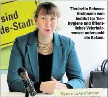  ??  ?? Tierärztin Rebecca Großmann vom Institut für Tierhygien­e und Öffentlich­es Veterinärw­esen untersucht
die Katzen.