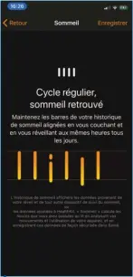  ??  ?? Les rubriques Sommeil présentes dans l’applicatio­n Santé et dans l’applicatio­n Horloge vous aident à vous endormir à des heures régulières et à dormir suffisamme­nt.