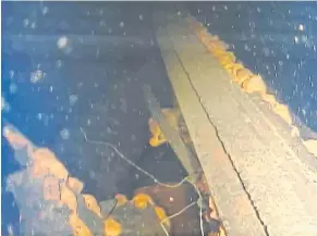  ??  ?? A video grab provided by Japan’s Internatio­nal Research Institute for Nuclear Decommissi­oning shows a part of the pedestal wall inside reactor No 3 at Fukushima Dai-ichi nuclear power plant.