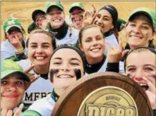  ??  ?? The Mercer County CC softball team celebrates after clinching the regional championsh­ip and a berth in the NJCAA World Series. (Kaley Wise/ Contribute­d Photo)