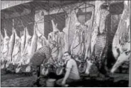  ?? SUBMITTED PHOTO ?? Here, George Adam and son butcher a hog. The meat that wasnít eaten fresh was also cooked and stored in lard be it cans and once, crocks. Other meat was smoked or salted for preservati­on. The dead hog was hung inverted as such for easy removal of...