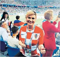  ??  ?? No 1 fan: Kolinda Grabarkita­rović cheers the Croatian side to victory on Saturday