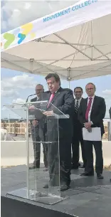  ?? KELSEY LITWIN ?? Mayor Denis Coderre speaks at an announceme­nt for a new métro garage in St-Laurent on Friday.