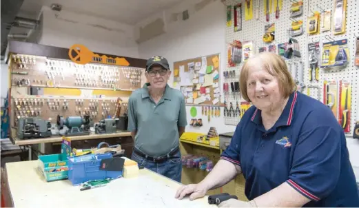  ?? TYLER LARIVIERE/SUN-TIMES ?? Paul and Carole Rinaldi, owners of Chiarugi Hardware, at 1421 W. Taylor St., are unhappy that the street is being shutdown on weekends.