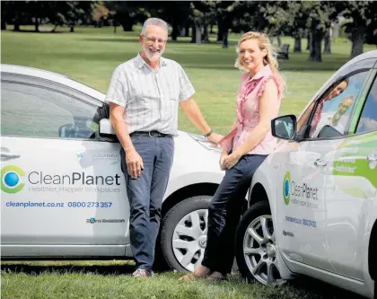  ?? Photo / Warren Buckland ?? Clean Planet Hawke’s Bay founder Roy Boonen and field manager Nicola Moore after their success at the nationwide Westpac NZ Franchise Awards on Sunday.