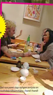  ??  ?? Det nya paret sågs nyligen avnjuta en sushidejt tillsamman­s – hand i hand!