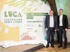  ?? Foto: Caroline Martin / SIP ?? Landwirtsc­haftsminis­ter Romain Schneider und Hauptstadt­schöffe Serge Wilmes haben am Samstag das Logo und die Leitlinien für die LUGA 2023 vorgestell­t.