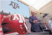  ?? JOHN BAZEMORE/ASSOCIATED PRESS ?? Texas A&M head coach Jimbo Fisher, who signed a 10-year, $75 million to leave Florida State, speaks at the SEC Media Days Monday.