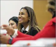  ??  ?? Letitia Plummer, a Houston dentist and candidate for Congress to represent Texas District 22, attends a women’s candidate training workshop at El Centro College in Dallas.